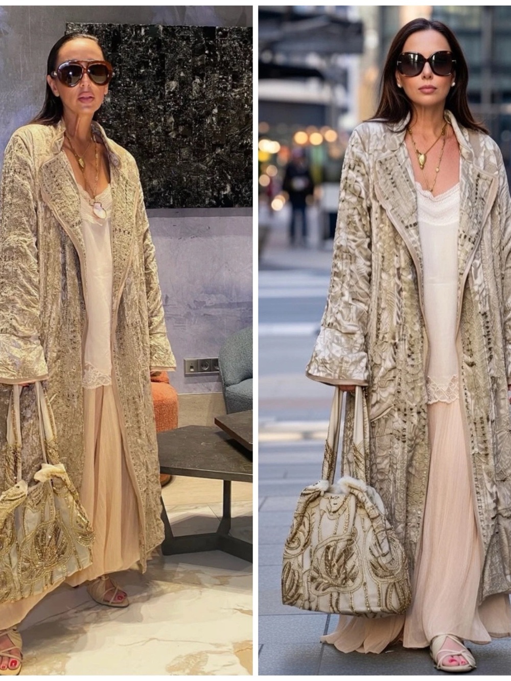 Zara Gold-Tone velvet Embroidered Long Coat/ kimono